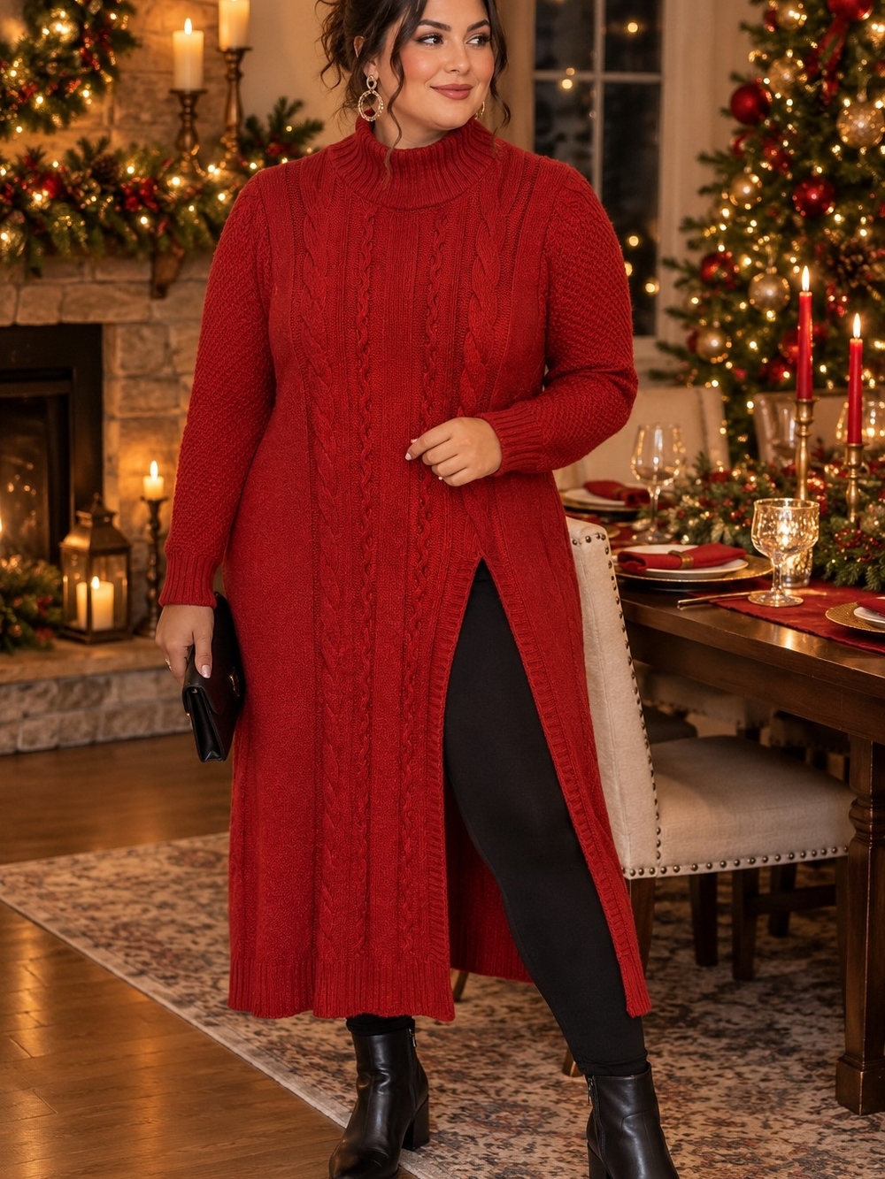 Shein Cable-Knit Red Sweater Dress